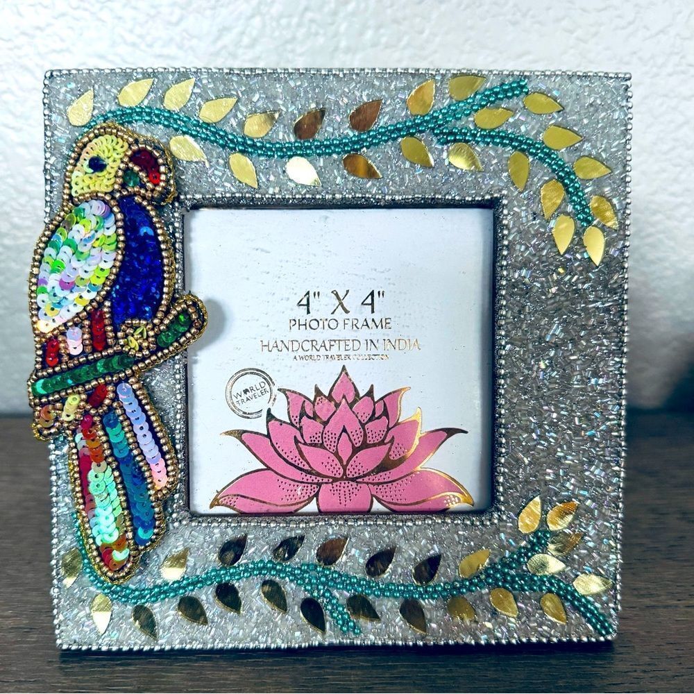 Tropical Parrot Beaded Handcrafted Embellished Picture Frame 4x4